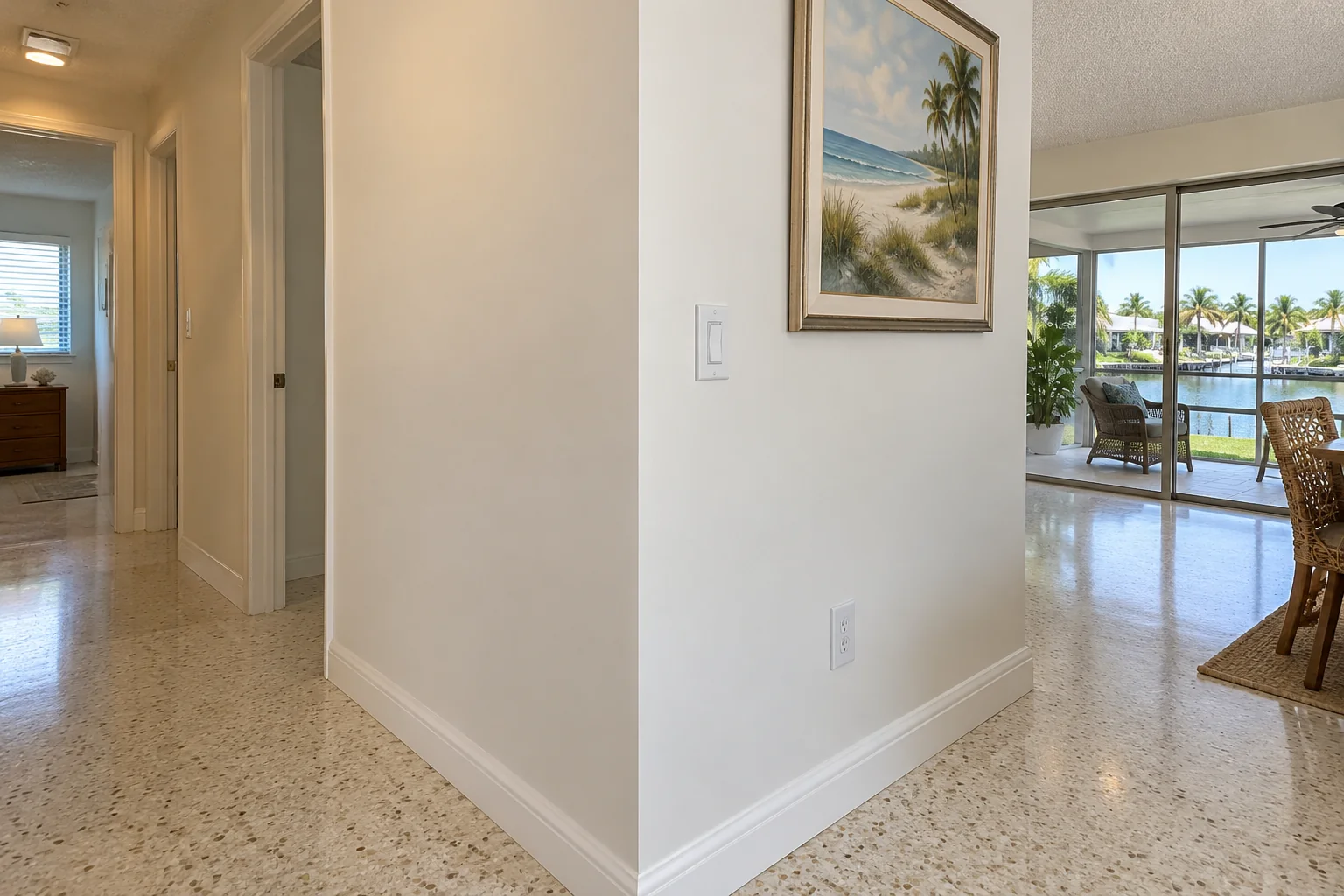 Repaired straight hallway corner.